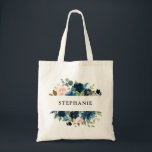 Navy Blue  Rosa Blommigt Rustic Boho Tote bag Tygkasse<br><div class="desc">Mörk,  marin blå blommigt,  Bröllop Tote-påse med elegant av marinblått,  royal blått,  vitt,   ro och sage grönt eucalyptus löv. Kontakta mig om du behöver hjälp med anpassning eller om du behöver någon annan produkt med den här designen.</div>