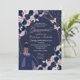 Navy Blue & Rosa Butterfly Princess Quinceanera Inbjudningar