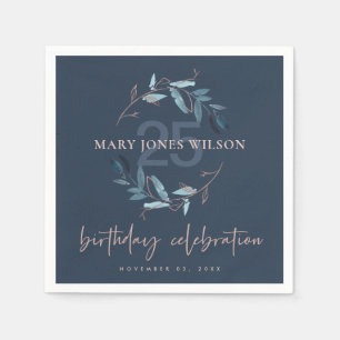 NAVY BLUE ROSA FAUNA WREATH ALLA ÅLDER 25:E BIRTHD PAPPERSSERVETT