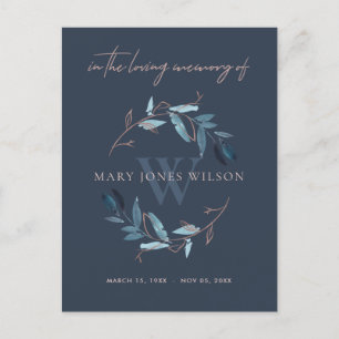 NAVY BLUE ROSA FOLIAGE WREATH MEMORIAL TACK INBJUDAN VYKORT