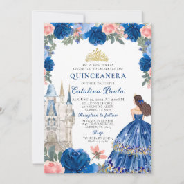 Navy Blue Rosa Guld Tiara Princess Quinceañera Inbjudningar