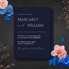 Navy Blue & Rosa Modern Minimalist Elegant bröllop Inbjudningar