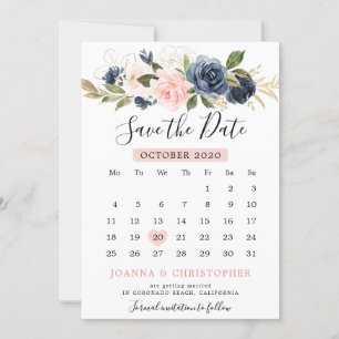 Navy Blue Rosa ros Boho Calendar Spara Datumet