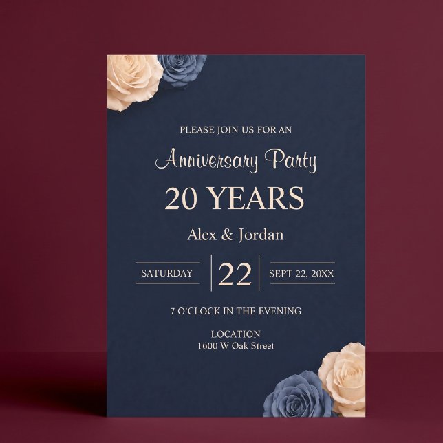 Navy Blue Rose Bröllopsjubileum Inbjudningar (Skapare uppladdad)
