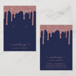 Navy Blue Rose Gold Glitter Drips Smyckedisplay Visitkort