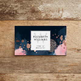Navy Blue Rose Gold Monogram Business Card Visitkort