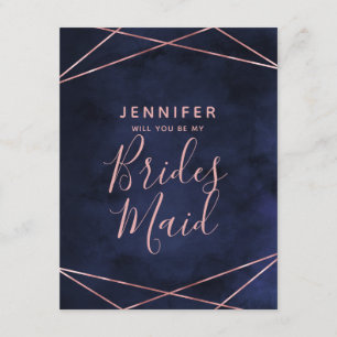 Navy Blue & Rose Gold Vill du vara min brudtjänst Inbjudningar