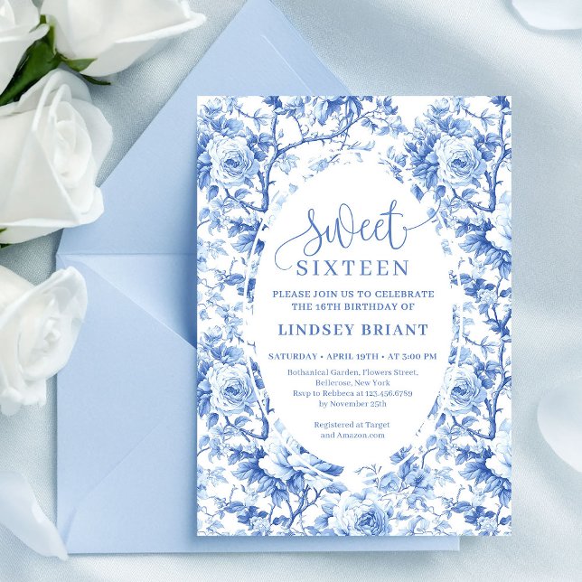 Navy Blue Roses Digital Sweet Sixteen Invitation Inbjudningar (Navy Blue Roses Digital Sweet Sixteen Invitation)
