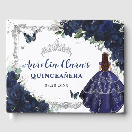 Navy Blue Roses Floral Princess Quinceañera 15 16 Gästböcker