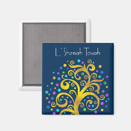 Navy Blue Rosh Hashanah Guld Modern Magnet