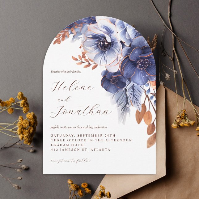 Navy Blue Rust Terracotta Garden Elegant bröllop Inbjudningar (Navy Blue Rust Terracotta Garden Elegant Wedding Invitation)