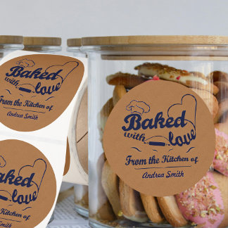 Navy Blue Rustic Baked With Love Custom Label Runt Klistermärke