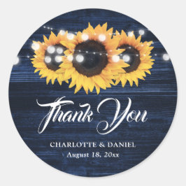 Navy Blue Rustic Sunflower Wedding Thank You Runt Klistermärke