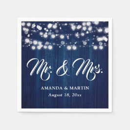 Navy Blue Rustic Wood String Lights Mr and Mrs Pappersservett