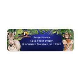 Navy Blue Safari-djur 1:a födelsedag retur adder Returadress Etikett