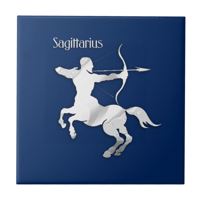 Navy Blue Sagittarius Zodiac Kakelplatta (Framsidan)