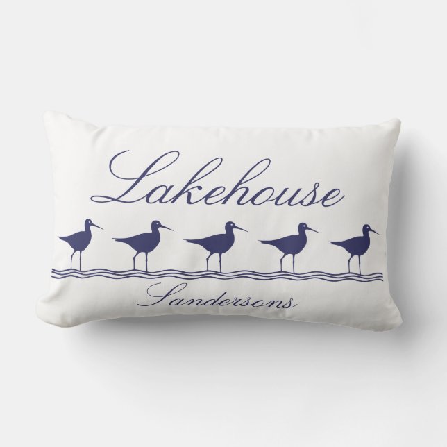 Navy Blue Sandpiper Bird Lakehouse Lumbarkudde (Framsida)