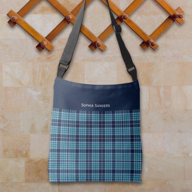 Navy Blue Scottish Tartan Pattern Axelväska (Skapare uppladdad)