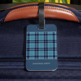 Navy Blue Scottish Tartan Pattern Bagagebricka