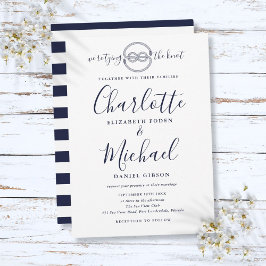 Navy Blue Script Gifter sig Nautical Bröllop Inbjudningar