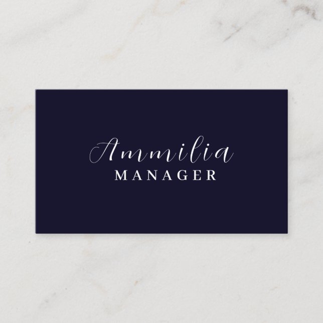 Navy Blue Script | Modern Minimalistisk Yrkesmässi Visitkort (Framsida)