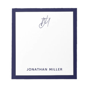 Navy Blue Script Monogram Anteckningsblock