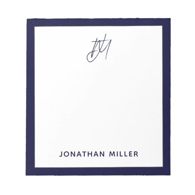 Navy Blue Script Monogram Anteckningsblock (Framsida)