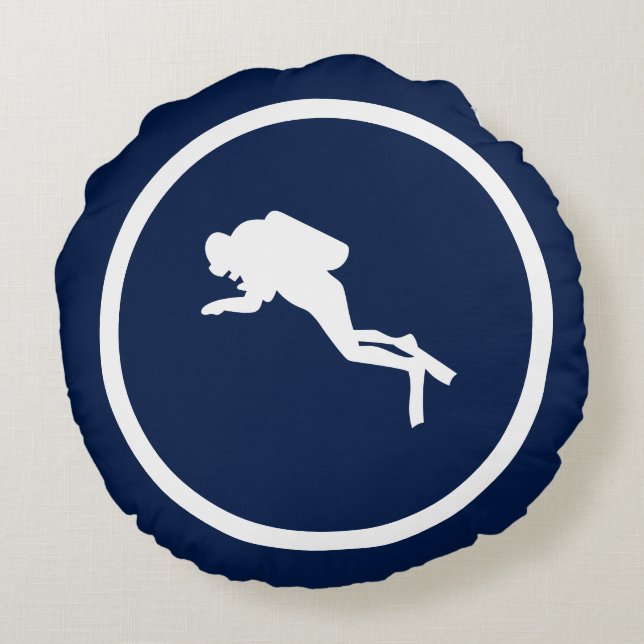 Navy Blue SCUBA DIVER nautical Rund Kudde (Baksidan)
