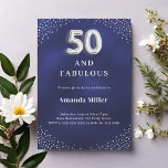 Navy blue silver 50th fabulous birthday invitation inbjudningar<br><div class="desc">A navy blue,  uneven colored background. Decorated with faux silver corners. Personalize and add a name and party details.</div>