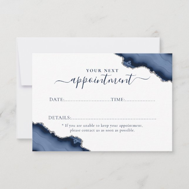 Navy Blue Silver Agate Glitter avtalskort Inbjudningar (Framsida)