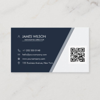 Navy Blue Silver Anpassad Logo QR Affärskort Visitkort