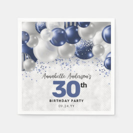 Navy Blue Silver Balloon Glitter favoritfödelsedag Pappersservett