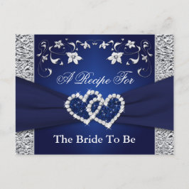Navy Blue, Silver Blommigt Hearts Recept Card Vykort