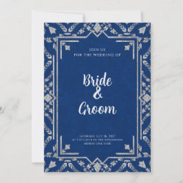 Navy Blue Silver Botanical Snowflake Winter Inbjudningar