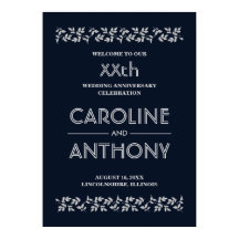 Navy Blue Silver Bröllop-årsdag - välkomsttecken