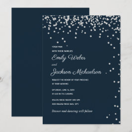 Navy Blue Silver Diamond Konfetti Bröllop Inbjudningar