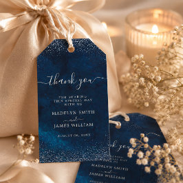 Navy Blue Silver Glitter Bröllopsgavor Presentetikett