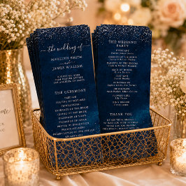 Navy Blue Silver Glitter Stjärnklar Bröllopsfest Program