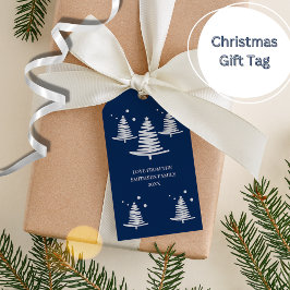 Navy Blue Silver minimalist Julgranar Presentetikett