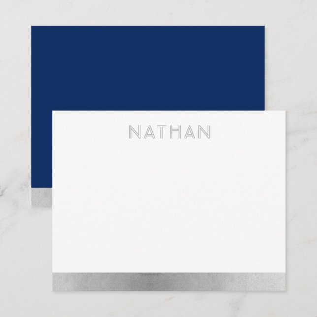 Navy Blue Silver Modern Pub Mitzvah Tack Kort (Fram/baksida)