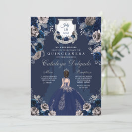 Navy Blue & Silver Princess Castle Quinceañera Inbjudningar