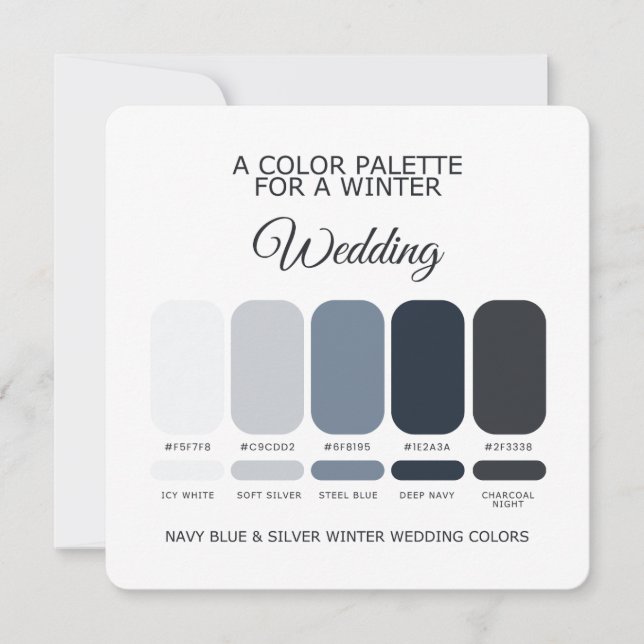 Navy Blue Silver Winter Wedding Palette 2026 Card Inbjudningar (Framsida)