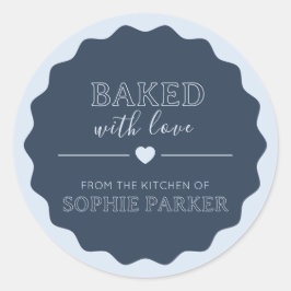 Navy Blue Simple Baked With Love Scallop Sticker Runt Klistermärke