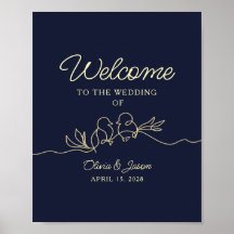 Navy Blue Simple Bröllop Välkommen Poster