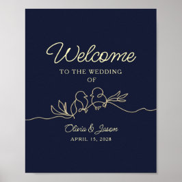 Navy Blue Simple Bröllop Välkommen Poster