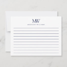 Navy Blue Simple Elegant Modern Monogram Anteckningskort