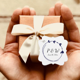 Navy Blue Simple Heart WAN Monogram Bröllop Gåvor Etiketter