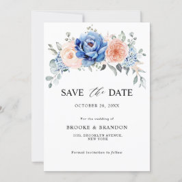 Navy Blue Skiffer Dusty Blush Rosa Bröllop Spara Datumet