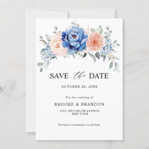 Navy Blue Skiffer Dusty Blush Rosa Bröllop Spara Datumet
