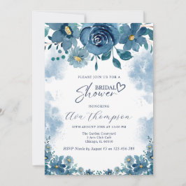 Navy Blue Smoke Floral Bridal Shower Invitation Inbjudningar